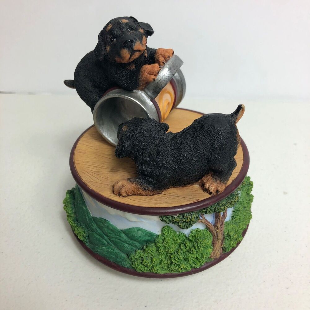 San Francisco Music Box Company Beer Barrel Polka Figure Rottweiler Dog Rare